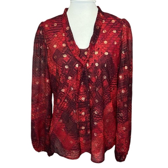 Black Label Tops - Black Label Evan Picone Tie Neck Blouse Red